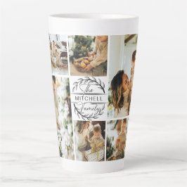 Caneca De Café Latte Colagem de Fotos da Família Preta e Branca Moderna