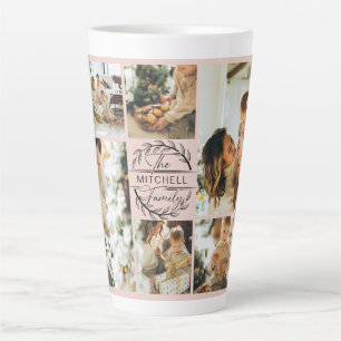 Caneca De Café Latte Colagem de Fotos da Família Rosa Blush Moderna Man