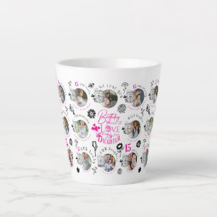 Caneca De Café Latte Colagem de Fotos de Aniversário para Filhas