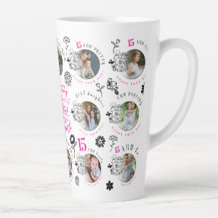Caneca De Café Latte Colagem de Fotos de Aniversário para Filhas