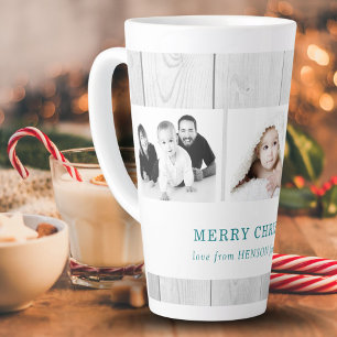 Caneca De Café Latte Colagem de Fotos de Natal Família 3 em Madeira Rús