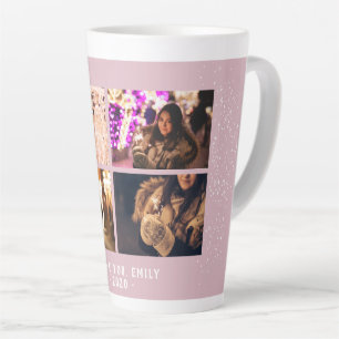 Caneca De Café Latte Colagem de Fotos Festiva Moderna Rosa Corado 4 Fér