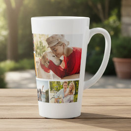 Caneca De Café Latte Colagem de Fotos Múltiplas Nome Personalizado Mode