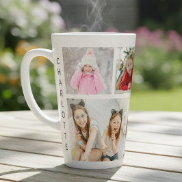 Caneca De Café Latte Colagem de Fotos Múltiplas Nome Personalizado Mode