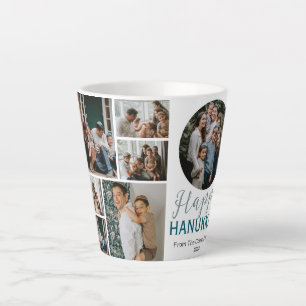 Caneca De Café Latte Colagem de fotos Simples Elegante Azul Feliz Hanuk