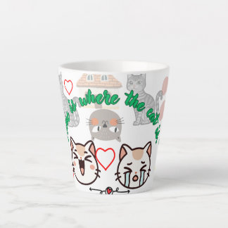 Caneca De Café Latte Colagem de Ilustração de Gato Fofo com "Casa é Ond