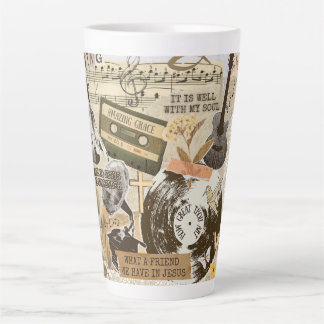 Caneca De Café Latte Colagem de Música de Hinos Cristãos Clássicos