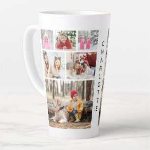 Caneca De Café Latte Colagem de Seis Fotos Nome Personalizado