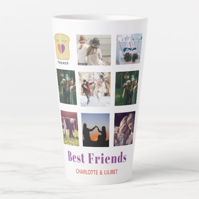 Caneca De Café Latte Colagem Fotográfica BFF Gift Peanutmanteiga Jelly  (Frente)