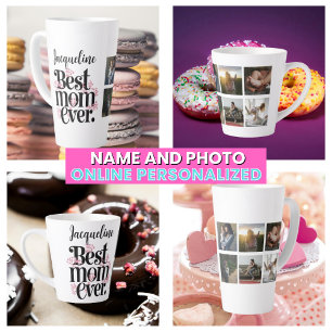 Caneca De Café Latte Colagem fotográfica rosa rosa-rosa melhor mãe do m