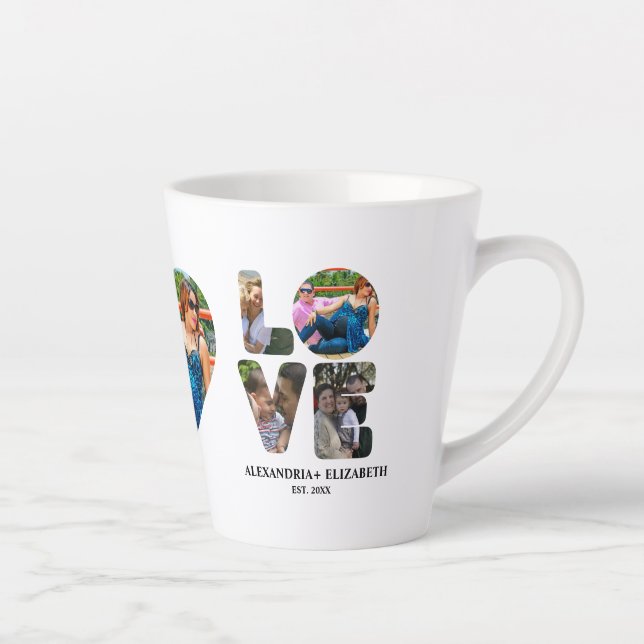 Caneca De Café Latte Colagem personalizada de fotos de amor moderno 4 p (Direita)