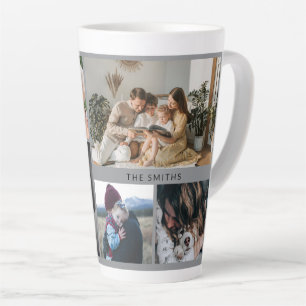 Caneca De Café Latte Colagem Personalizada de Seis Fotos e Texto Person