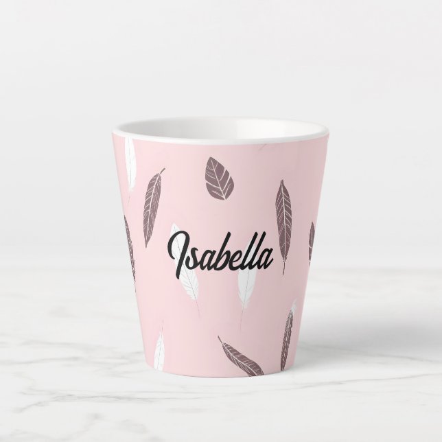 Caneca De Café Latte Coleção Boho de Penas de Luxo Popular (Frente)