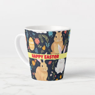 Caneca De Café Latte Coleção de Coelhinhos do felz pascoa Boho