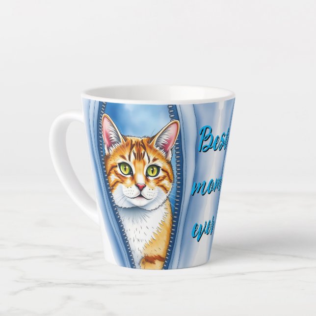 Caneca De Café Latte Coleção de Gatos Populares Bonitos e Bonitos Cacho (Ângulo esquerdo)
