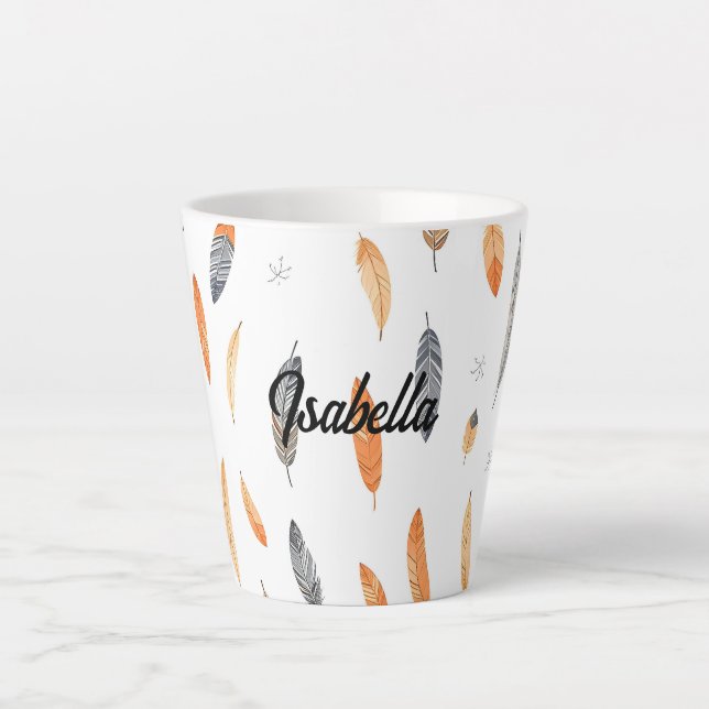 Caneca De Café Latte Coleção Luxuosa Boho da Moda Feathers (Frente)