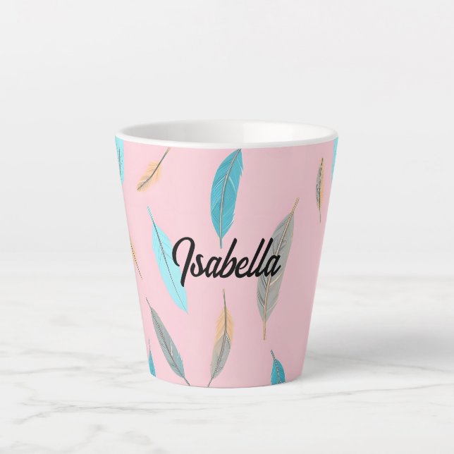 Caneca De Café Latte Coleção Luxuosa Boho Popular Feathers (Frente)