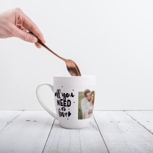 Caneca De Café Latte Collage Couple Photo & All You Need Is Love Quote