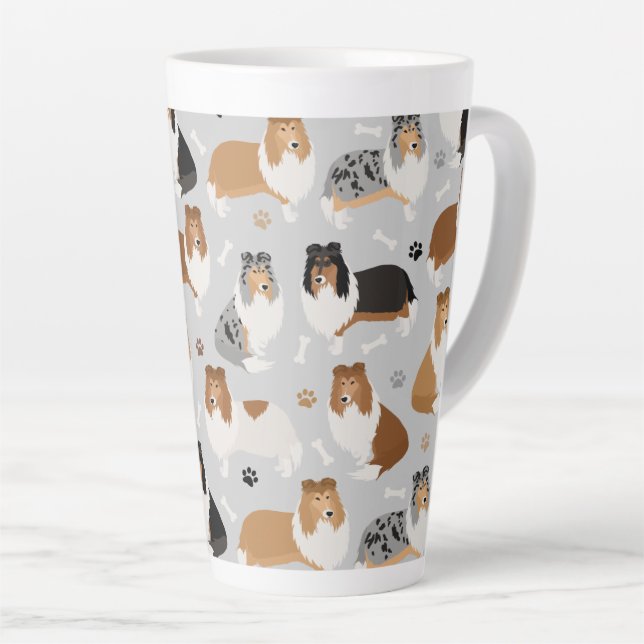 Caneca De Café Latte Collie Paws e Bones Latino (Ângulo direito)