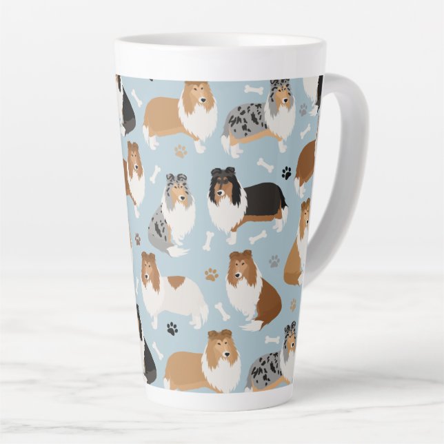 Caneca De Café Latte Collie Paws e Ossos (Ângulo direito)