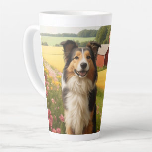 Caneca De Café Latte Collie Standard na Fazenda