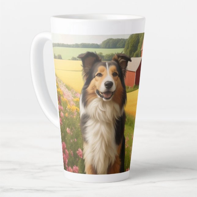 Caneca De Café Latte Collie Standard na Fazenda (Ângulo esquerdo)