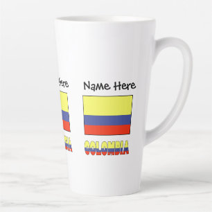 Caneca De Café Latte Colômbia e Bandeira Colombiana Personalizada