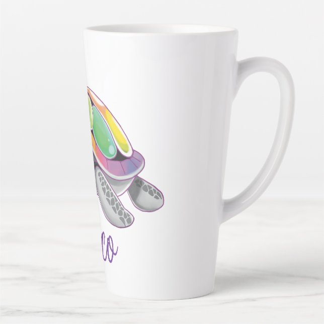 Caneca De Café Latte Color Burst Sea Turtle (Direita)