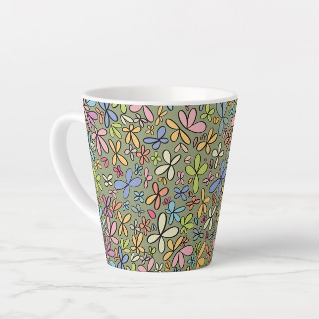 Caneca De Café Latte Colorful Abstract Wildflower Garden (Ângulo esquerdo)