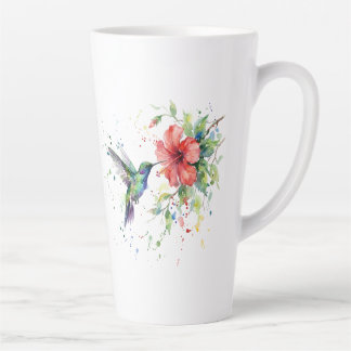 Caneca De Café Latte Colorful Hummingbird Watercolor Floral Nature Art