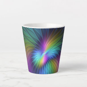 Caneca De Café Latte Colorida Com Arte Fractal Abstrato Moderna Azul