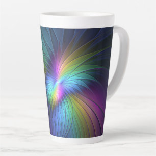Caneca De Café Latte Colorida Com Arte Fractal Abstrato Moderna Azul