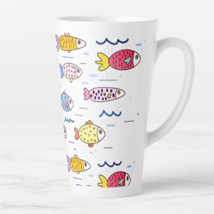 Caneca De Café Latte Colorida Escola de Peixes