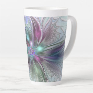 Caneca De Café Latte Colorida Fantasy Abstrato Moderna Flor Fractal