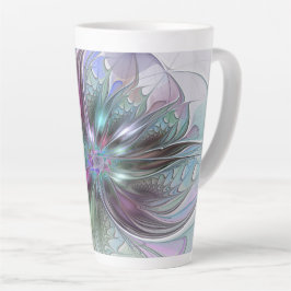 Caneca De Café Latte Colorida Fantasy Abstrato Moderna Flor Fractal