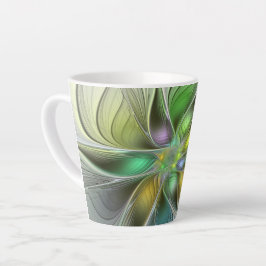 Caneca De Café Latte Colorida Fantasy Flor Moderno Abstrato Fractal