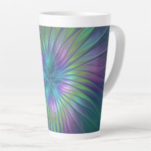 Caneca De Café Latte Colorida Shiny Fantasy Flor Abstrato Arte Fractal