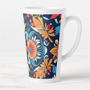 Caneca De Café Latte Colorido Boho Floral Elegância: Vibrante Mandala