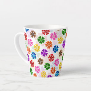 Caneca De Café Latte Colorido Design de Flores de Arco-Íris Retro Branc
