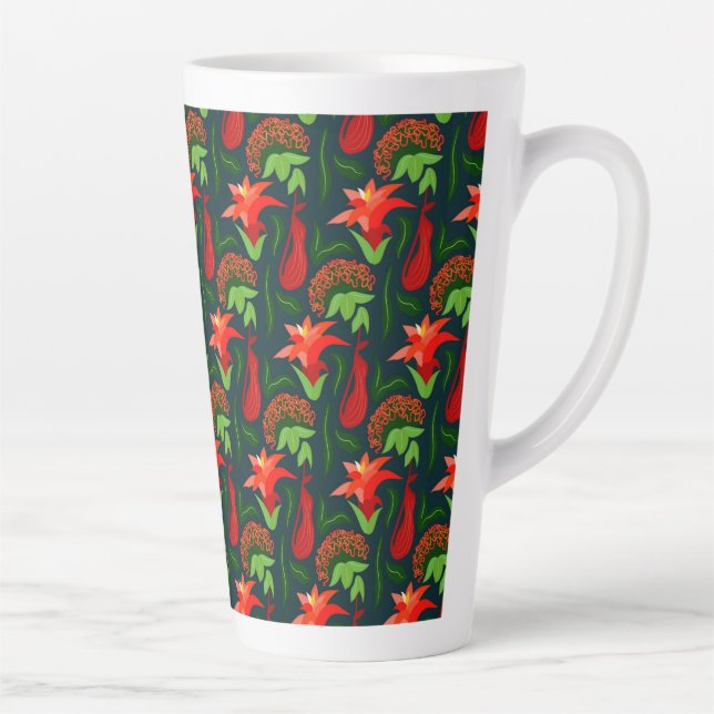 Caneca De Café Latte Colourful Exotic Flowers Leaves Pattern-23187 (Direita)