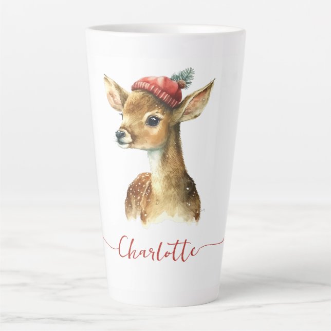 Caneca De Café Latte Cólvora de Natal Personalizada com Aquarela (Frente)