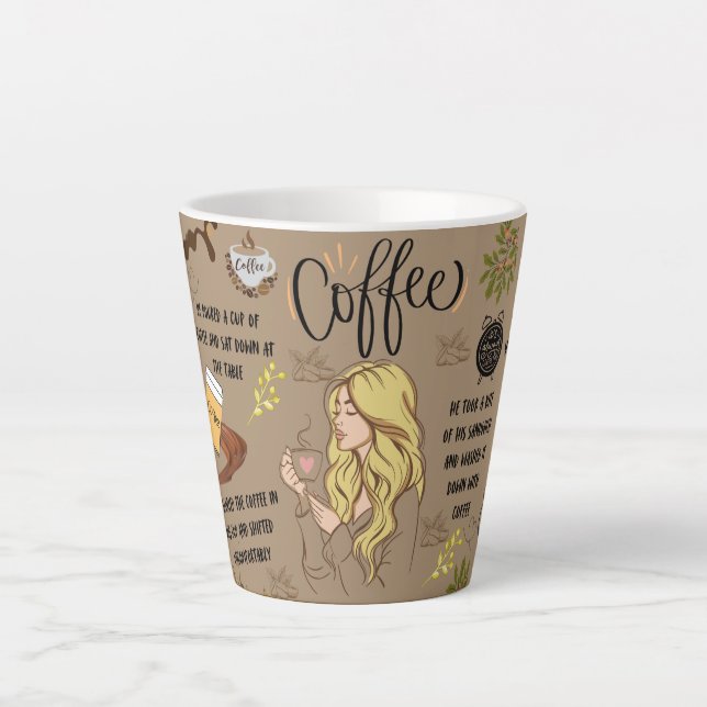 Caneca de Café Latte com Design de Padrão de Grãos (Frente)