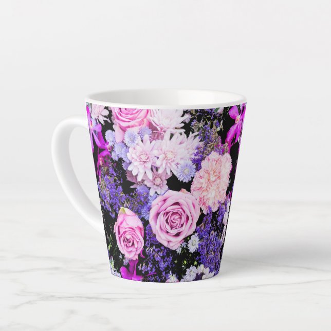 Caneca De Café Latte Com Flores (Ângulo esquerdo)