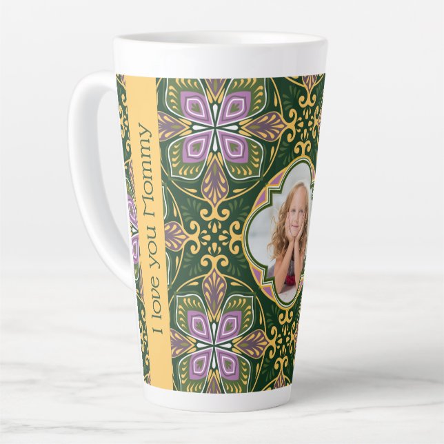 Caneca De Café Latte Com foto / texto Olive e lavanda Azulejos Lat (Ângulo esquerdo)
