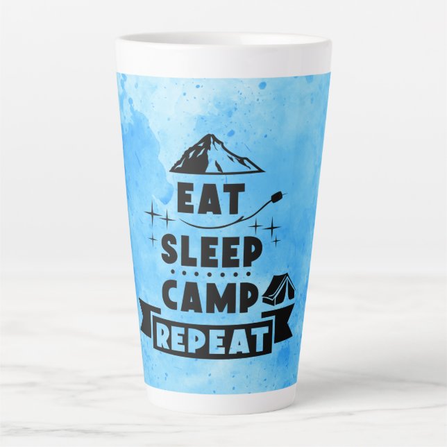 Caneca De Café Latte Coma, Dorme, Acampamento, Repita (Frente)
