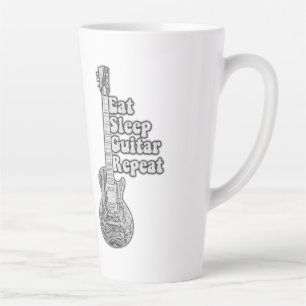 Caneca De Café Latte Coma guitarra dormir repita. vintage preto e branc