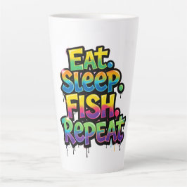 Caneca De Café Latte Coma Peixe Dormir Repita Grafite Arco-Íris