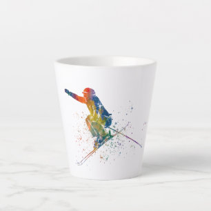 Caneca De Café Latte competição olímpica de esqui em aquarela