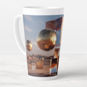 Caneca De Café Latte Composição Geométrica Surrealista com Esferas Dour