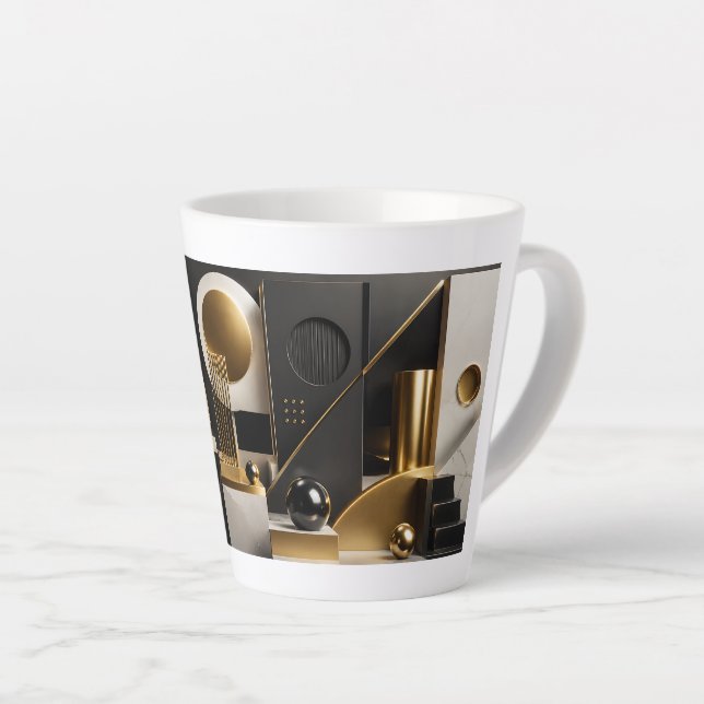 Caneca De Café Latte Composição Moderna Luxuosa: Presente Dourado e Pre (Ângulo direito)